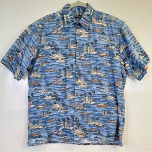 2/$30 Men's Blue Boat Surf Board Patterned Shirt